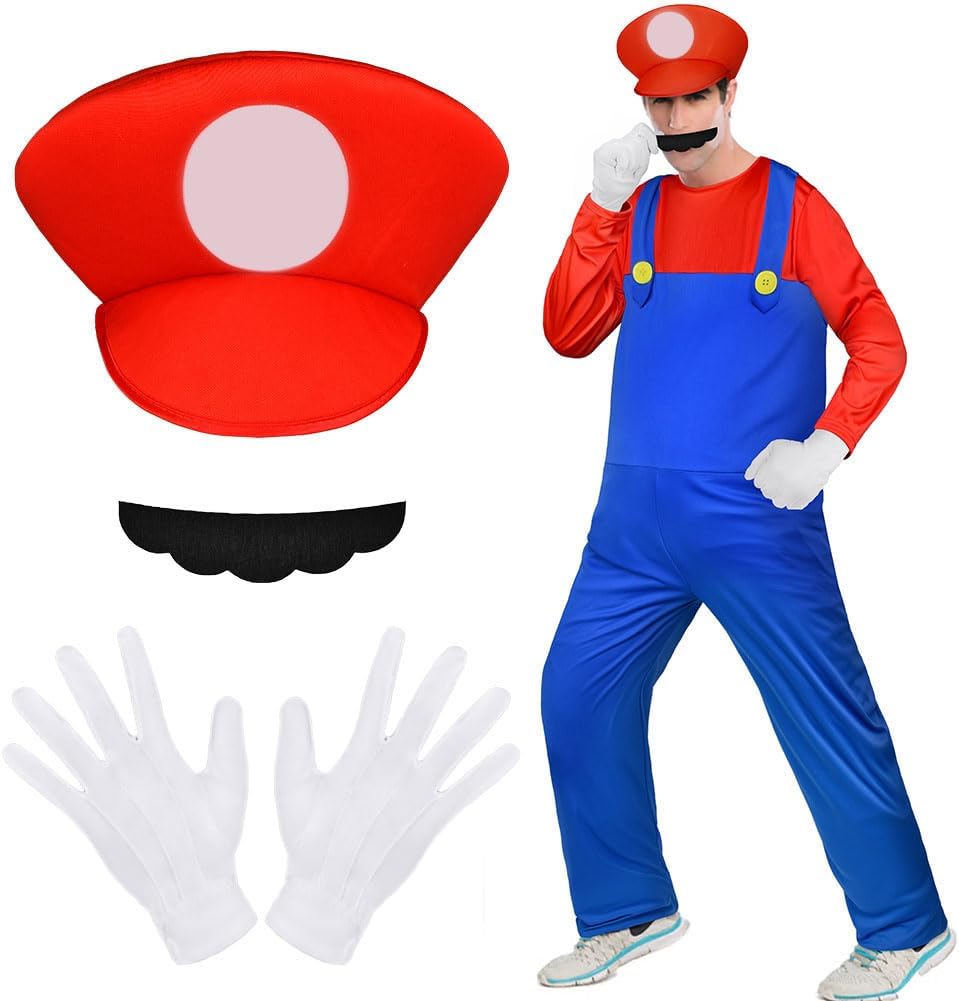 Aomig Mario & Luigi Cosplay Costume with Hat, Mustache, Gloves